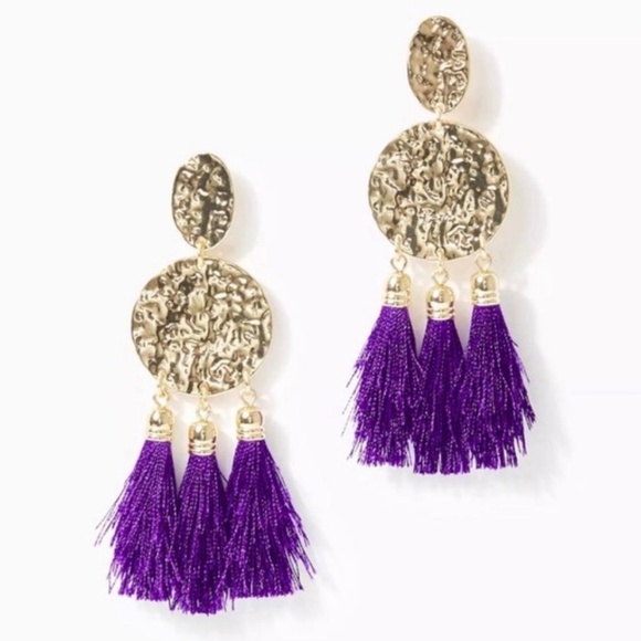 LILLY PULITZER EARRINGS-NWT PURPLE TASSEL “MERMAID GROTTO” GOLD  ⭐️PIERCED POST - Picture 5 of 7